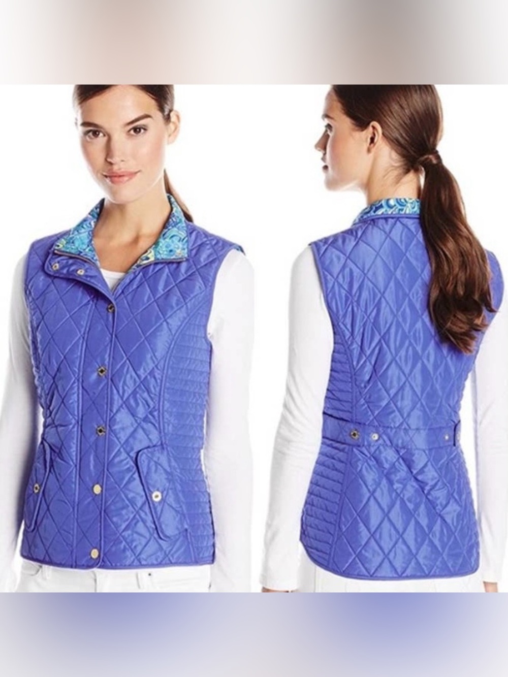 LILLY PULITZER Blake Quilted Vest Insulated Iris Blue Sea Blue Lilly's Lagoon XS